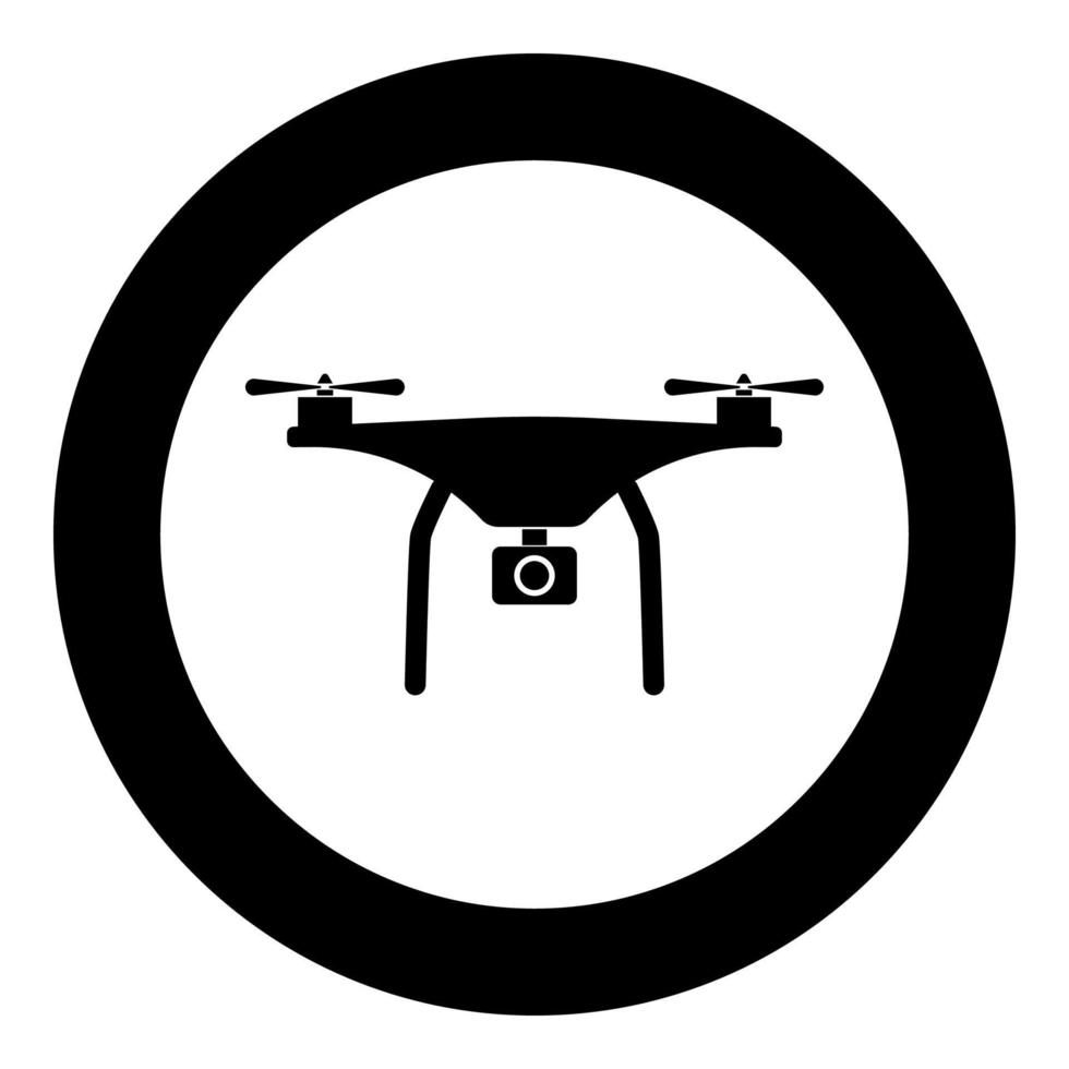 icono de drone color negro en círculo o redondo vector