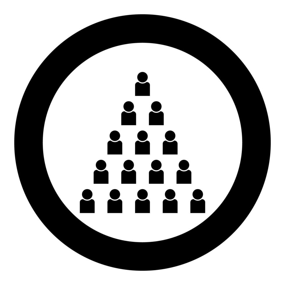 icono de pirámide de personas color negro en círculo redondo vector