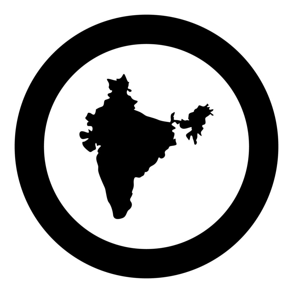 mapa de india icono color negro en círculo redondo vector
