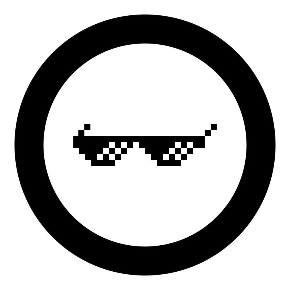 gafas de sol icono de píxel color negro en círculo redondo vector