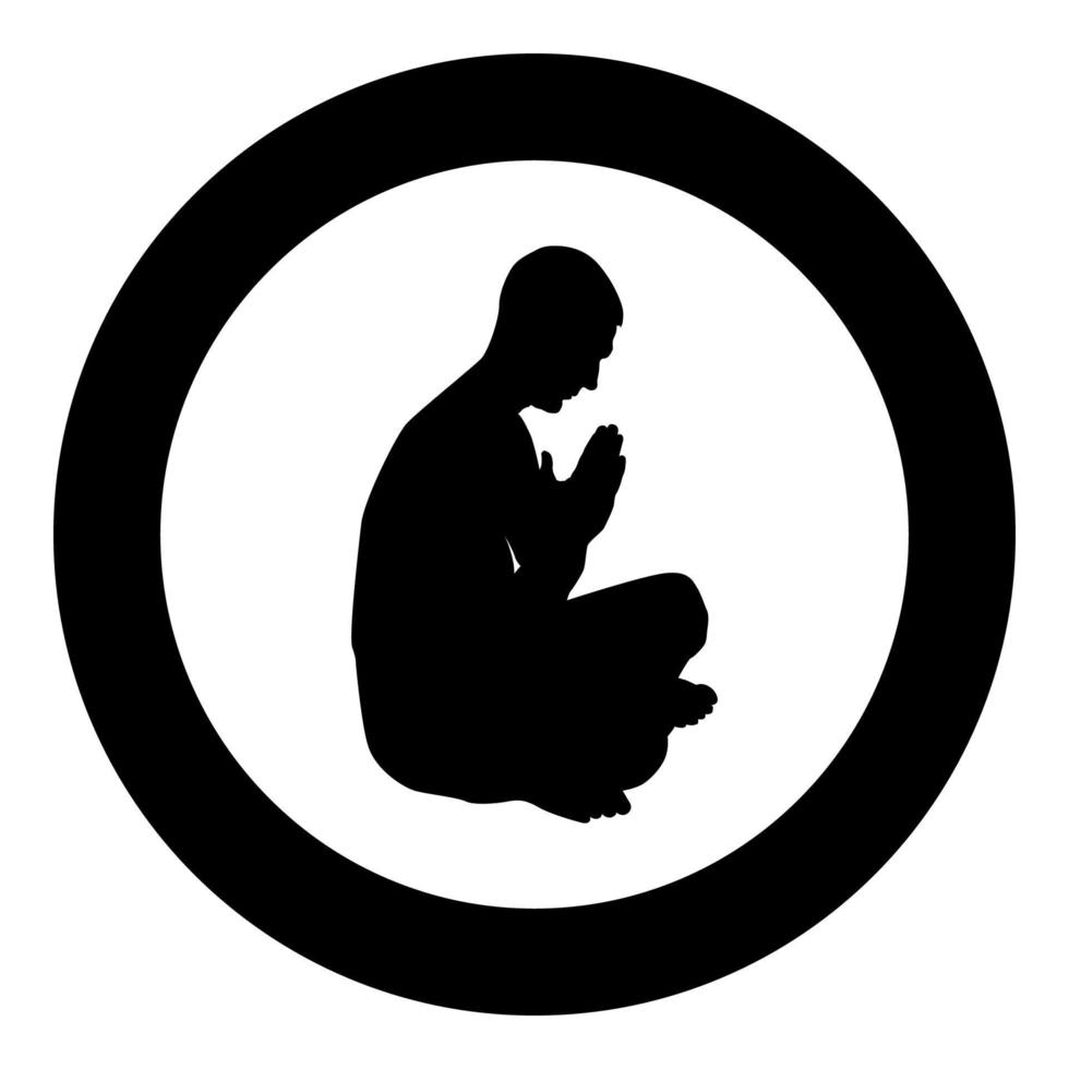 hombre rezando silueta icono color negro ilustración en círculo redondo vector