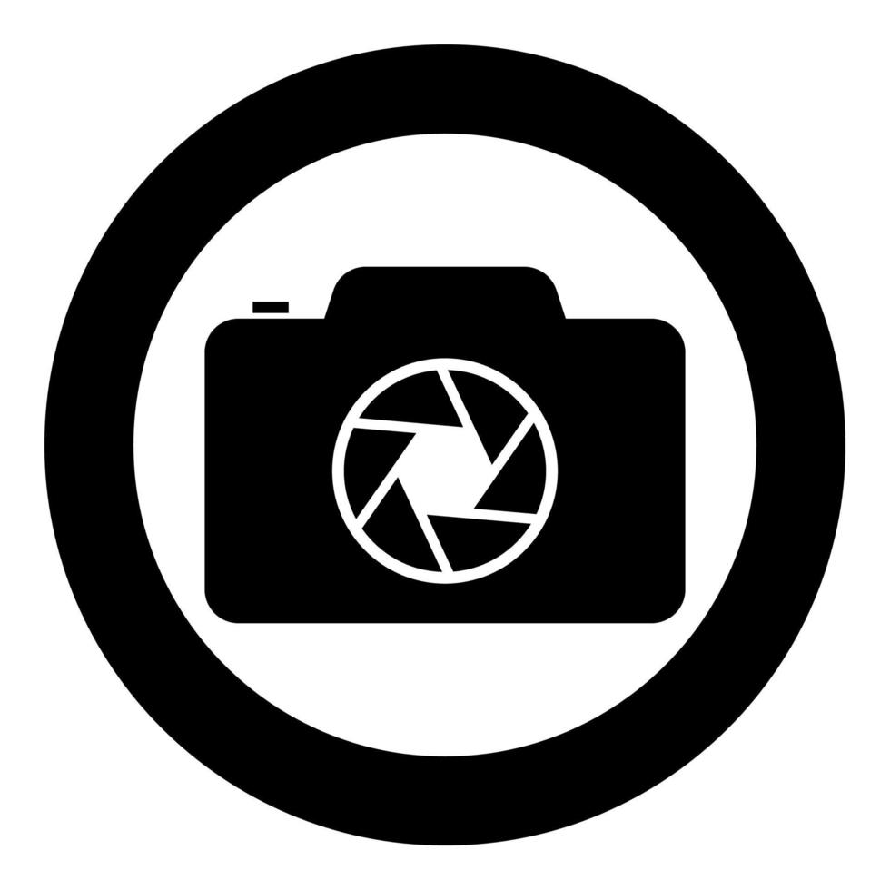 Camera with focus of lens concept icon in circle round black color vector illustration flat style image