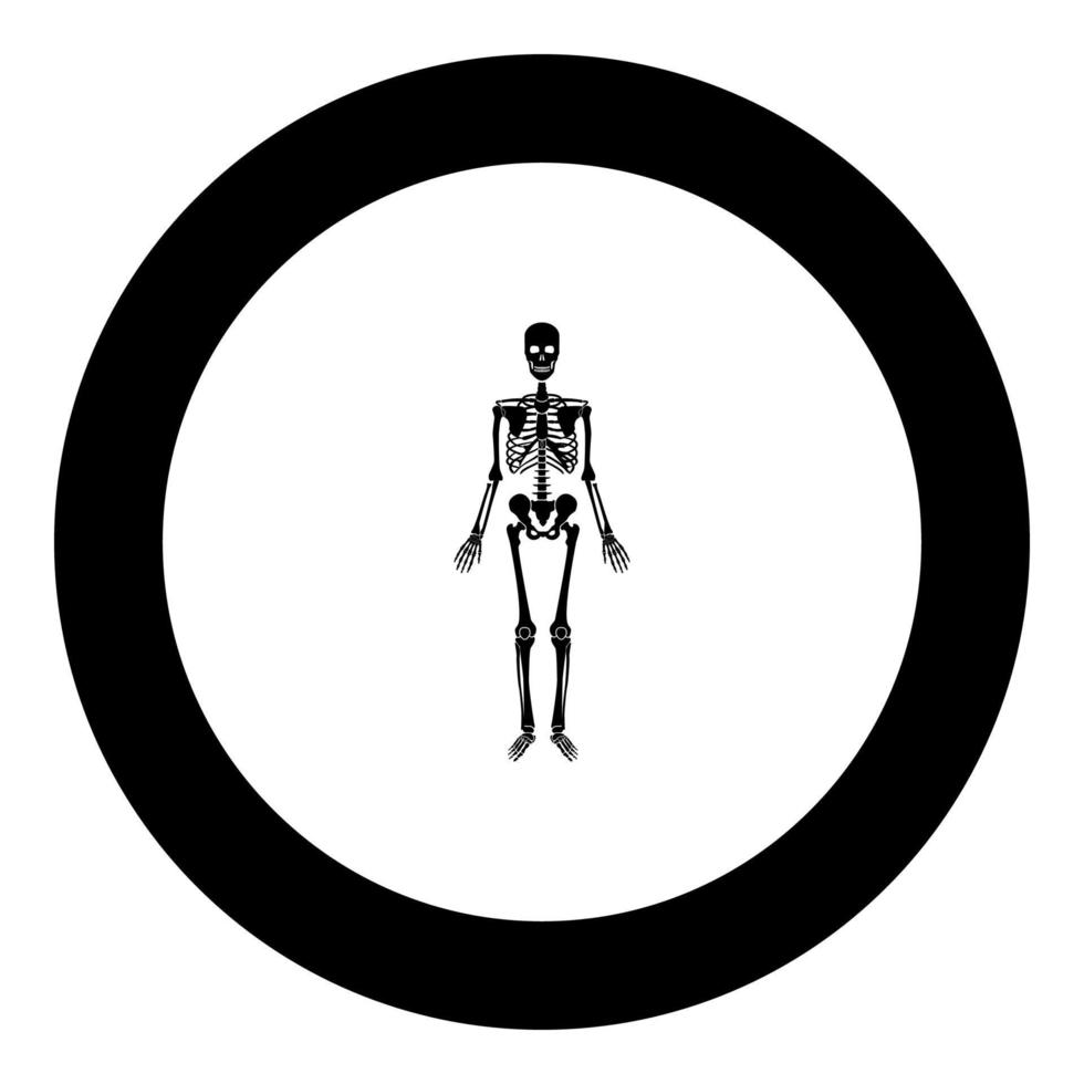 icono de esqueleto humano color negro en círculo redondo vector