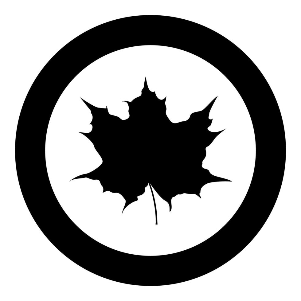 Maple leaf silhouette icon black color illustration in circle round vector