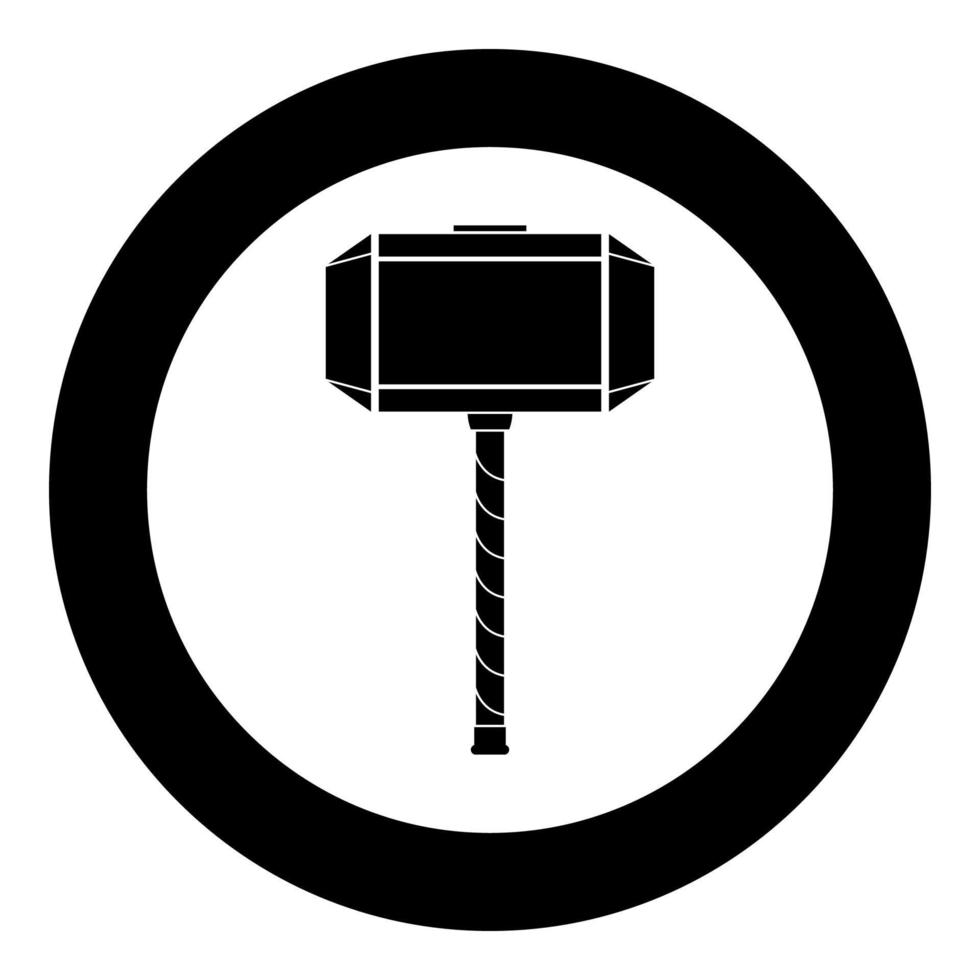 Thor's hammer Mjolnir icon black color vector in circle round illustration flat style image