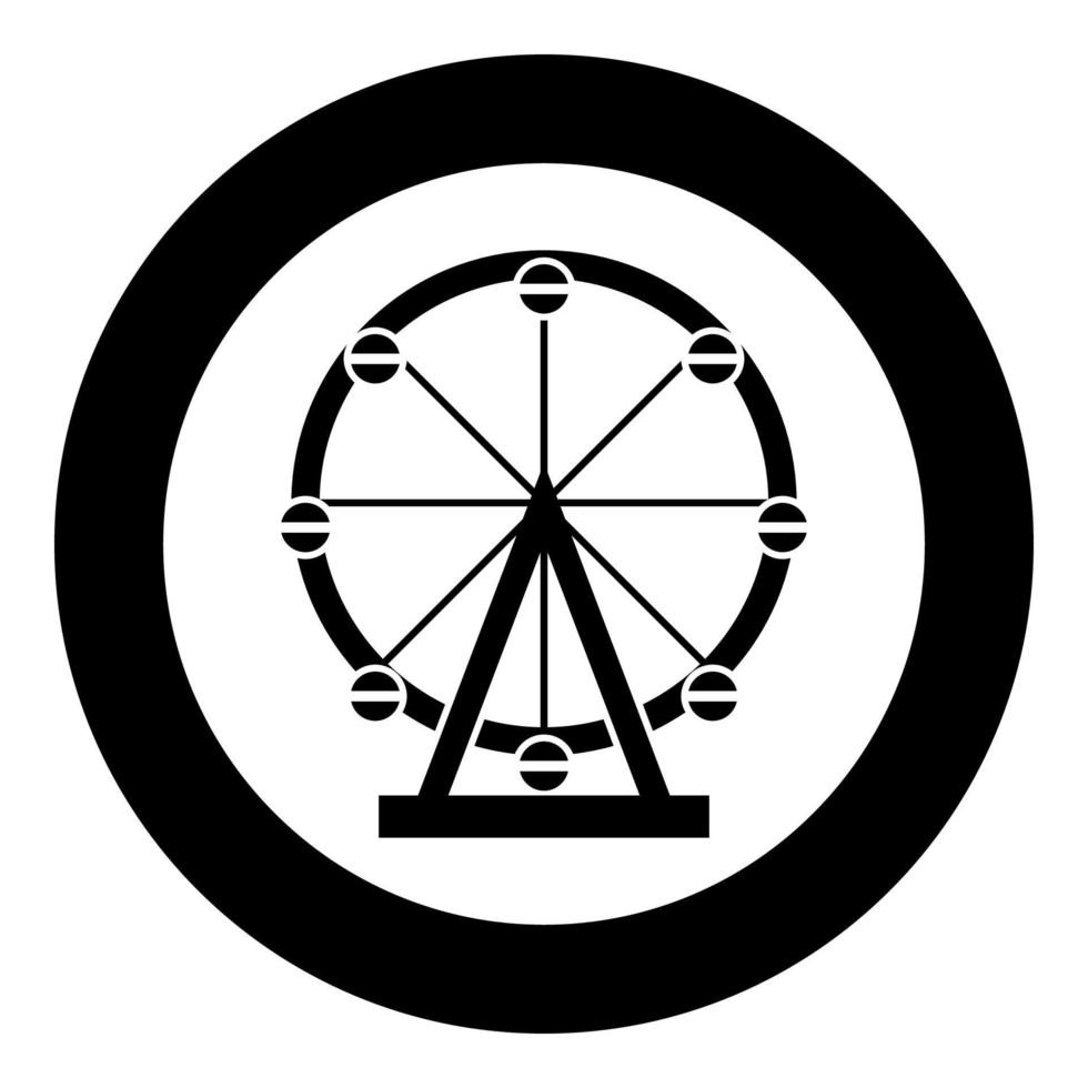 diversión de la rueda de la fortuna en el parque en el icono de atracción en círculo redondo color negro ilustración vectorial imagen de estilo plano vector