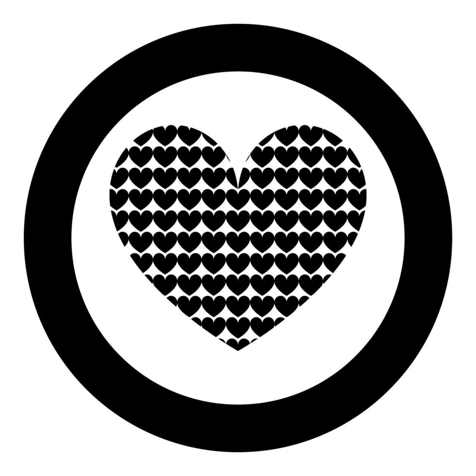 Heart with hearts inside Heart pattern in heart icon in circle round black color vector illustration flat style image