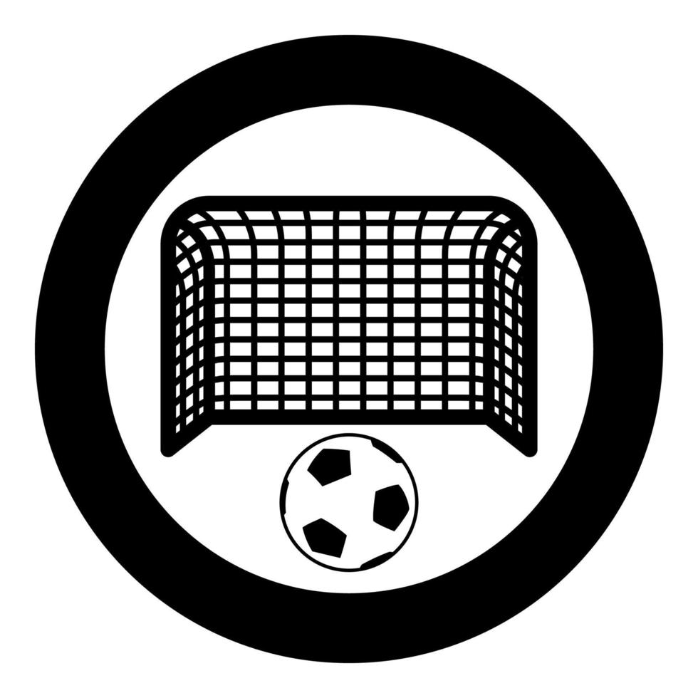 pelota de fútbol y concepto de penalización de puerta aspiración de gol icono de portería de fútbol grande en círculo redondo color negro vector ilustración imagen de estilo plano