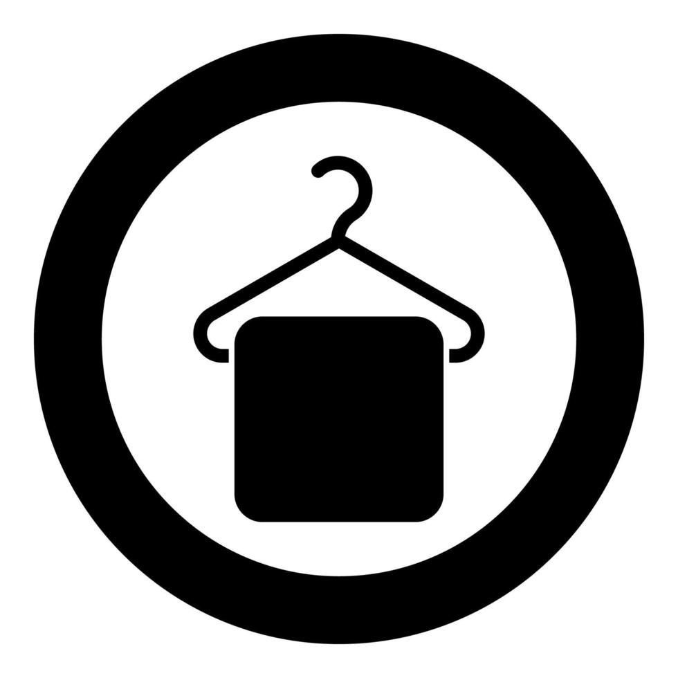 Towel on hanger Hanger towel Clothes hanger with hanging towel icon in circle round black color vector illustration flat style image
