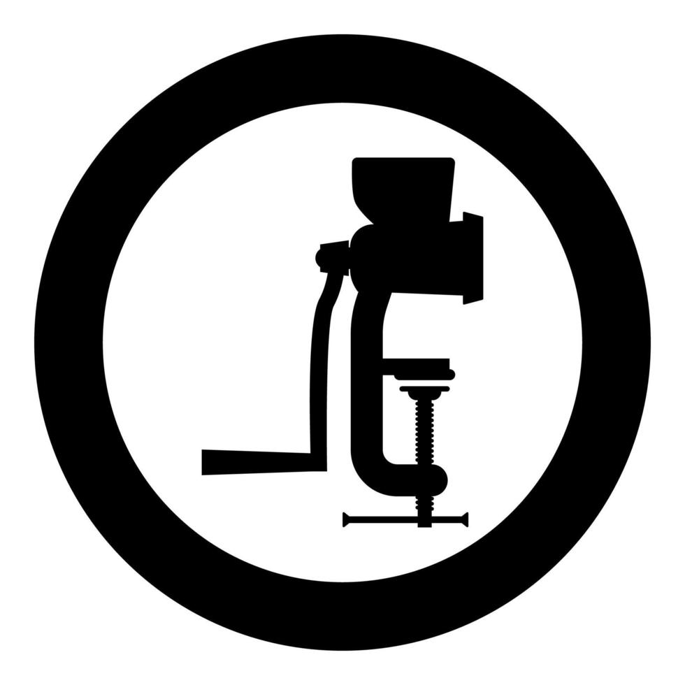 picadora manual picadora de carne equipo de cocina vintage icono de trituradora de molino en círculo redondo color negro vector ilustración imagen de estilo plano