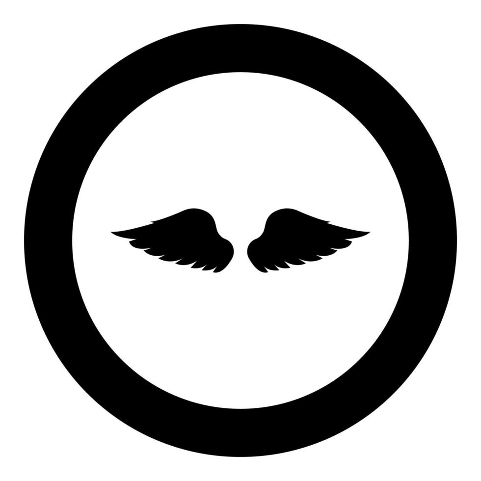 Wings of bird devil angel Pair of spread out animal part Fly concept Freedom idea icon in circle round black color vector illustration flat style image