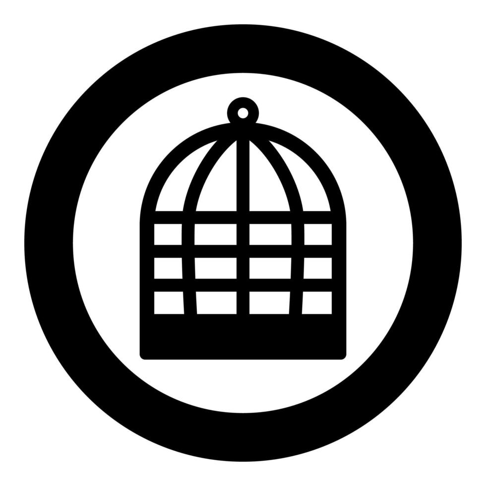 jaula para pájaro silueta vintage cautiverio concepto icono en círculo redondo color negro vector ilustración imagen estilo de contorno sólido