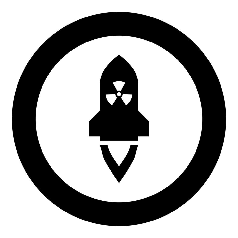 Atomic rocket flying Nuclear missile weapons Radioactive bomb Military concept icon in circle round black color vector illustration flat style image