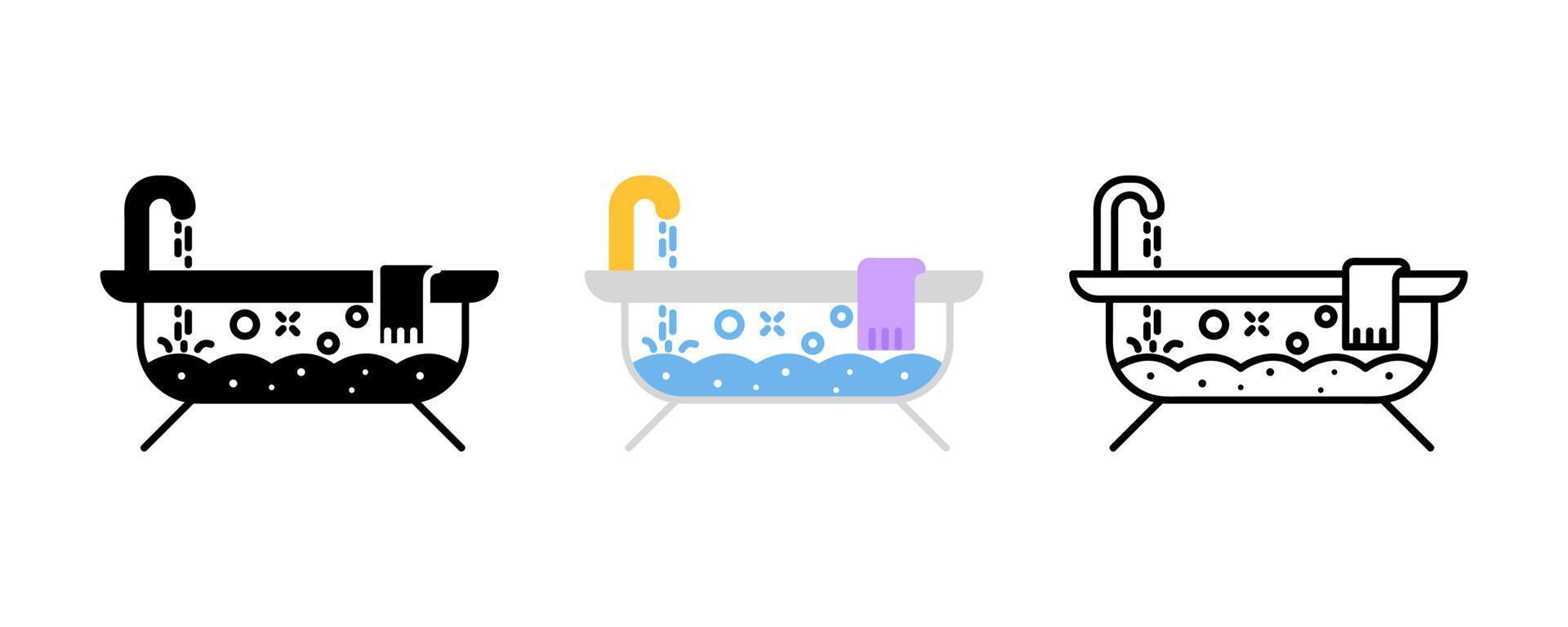 Bathtub, filling Jacuzzi vector icon set. Save icon vector. Editable row set. Colorful icon set. Logo-web, icon design element.