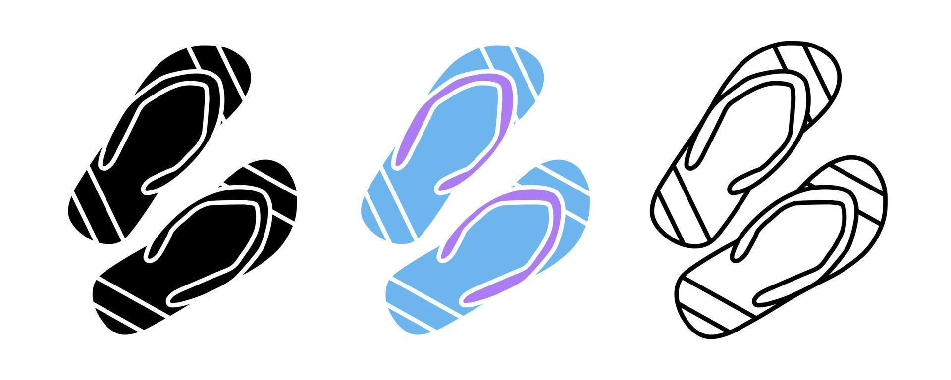 chancletas. conjunto de iconos vectoriales de zapatillas de casa, playa y baño. conjunto de filas editable. silueta, color, conjunto de iconos lineales. logo-web, elemento de diseño de icono. vector