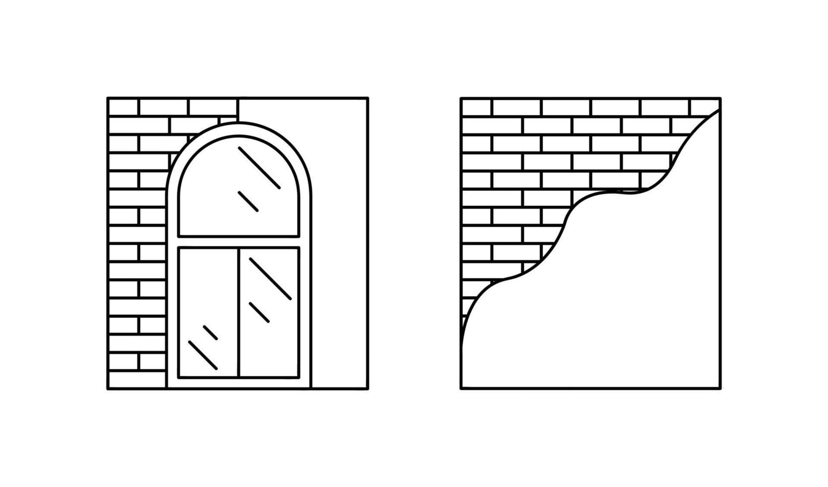 conjunto de iconos de enlucido de pared. iconos de construcción, ladrillo y ventana. iconos de construcción sobre fondo blanco. ilustración de vector de arte de línea técnica. conjunto de líneas editables