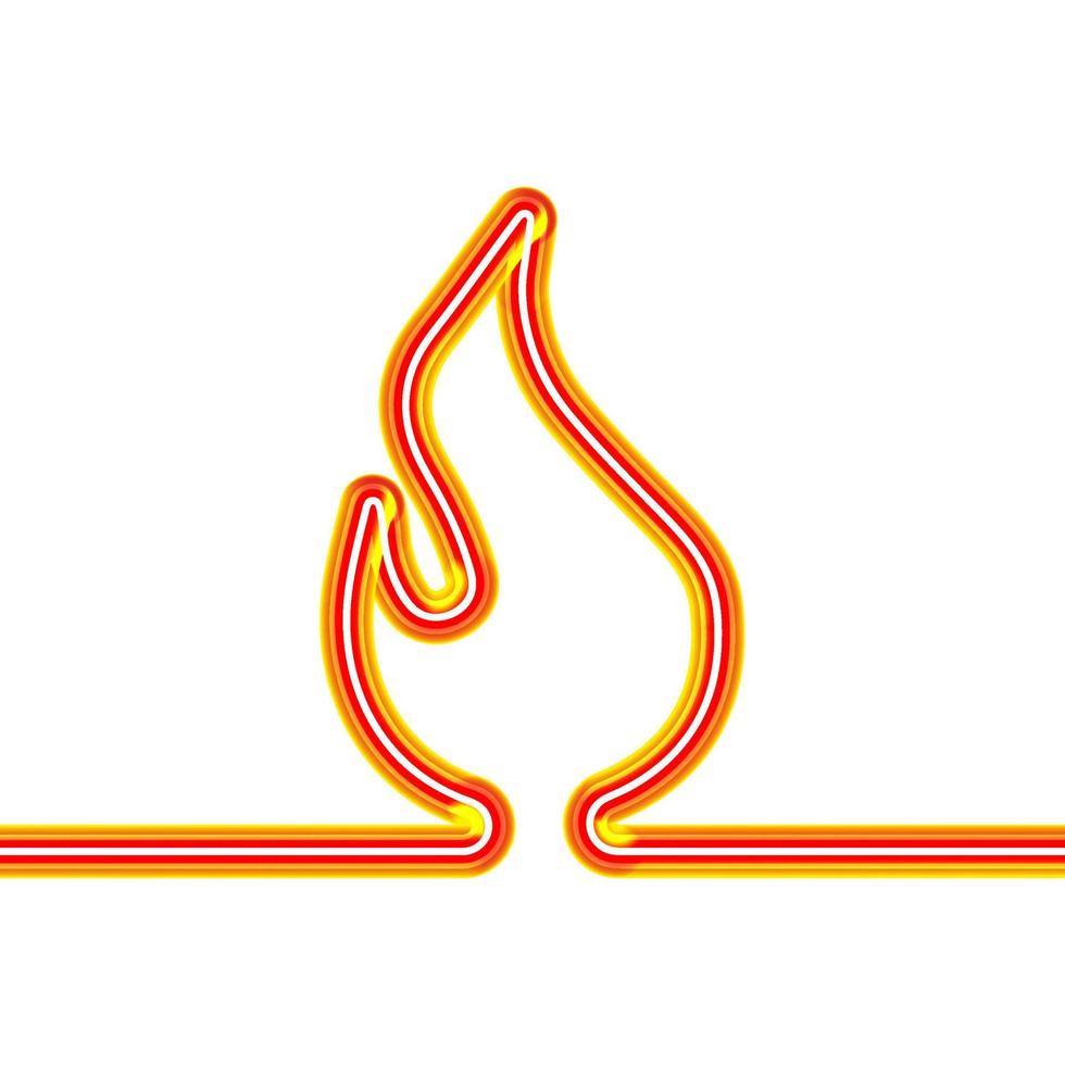 Neon fire continuous single line. 3d vector neon rising fire icon. Continuous flame minimal neon style. Unique simple linear tube. Linear neon on a white background.