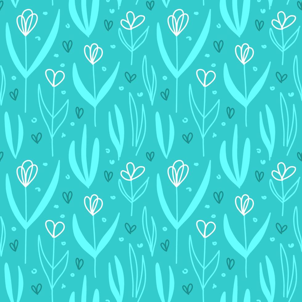 Seamless pattern with a field of tulips and leaves vector