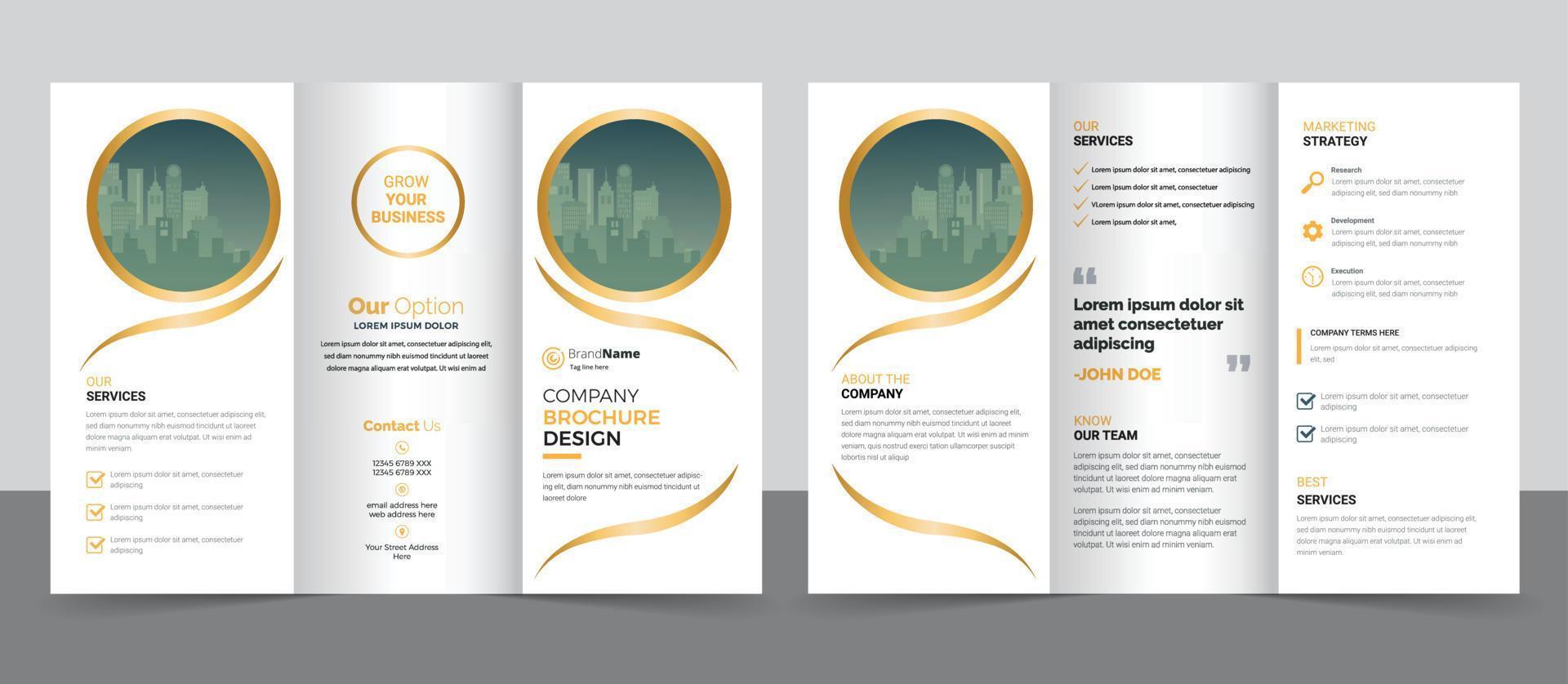 plantilla de diseño de folleto tríptico para su empresa, empresa, negocios, publicidad, marketing, agencia y negocios en Internet. vector