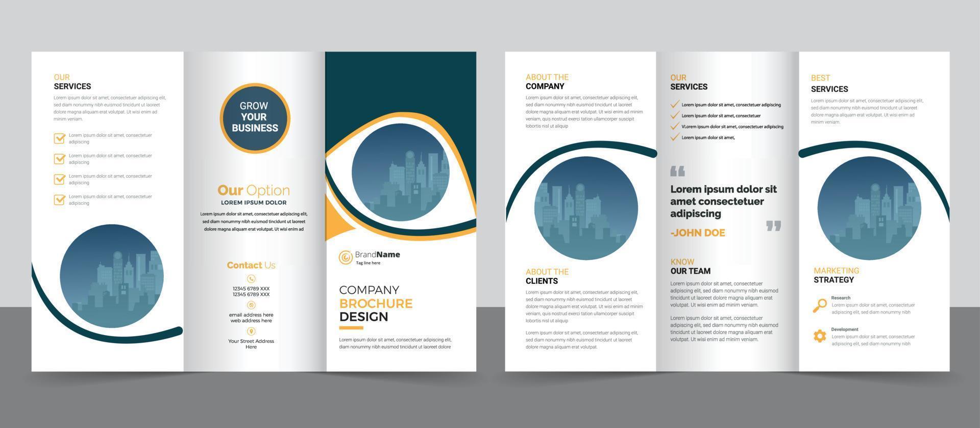 plantilla de diseño de folleto tríptico para su empresa, empresa, negocios, publicidad, marketing, agencia y negocios en Internet. vector