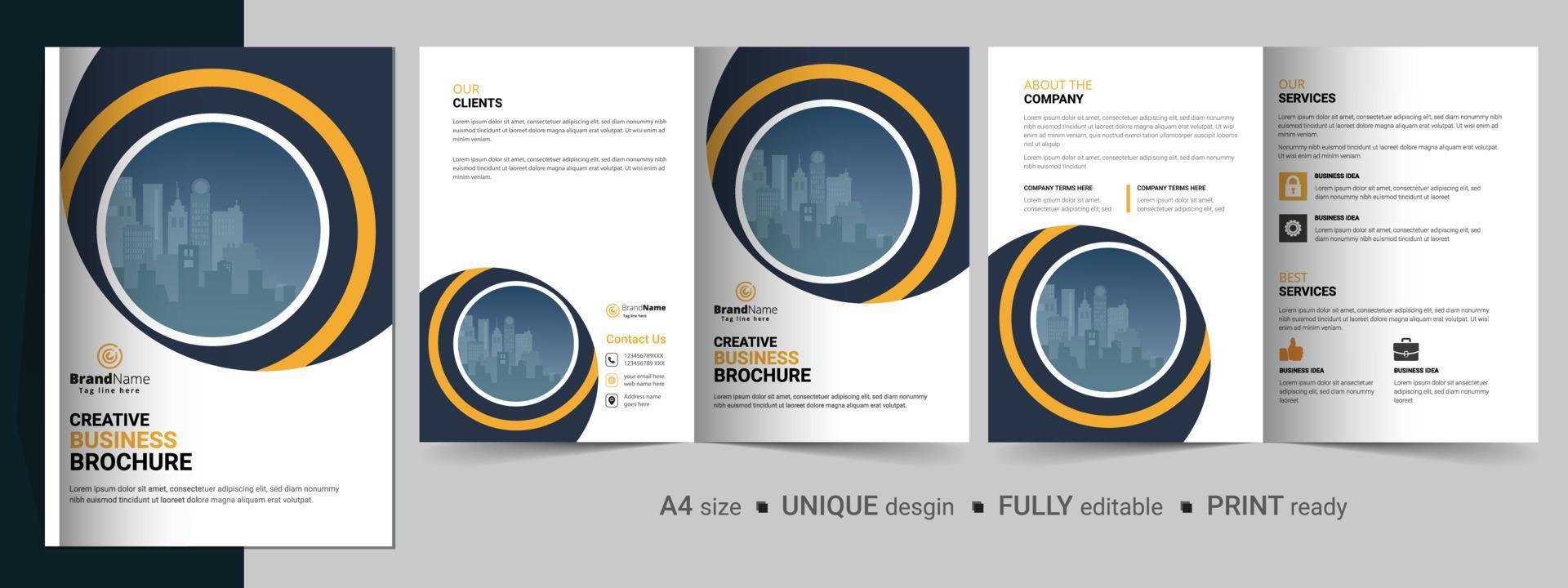 Bifold Brochure Design Template for Your Company, Corporate, Business, Advertising, Marketing, Agency, and Internet Business. vector