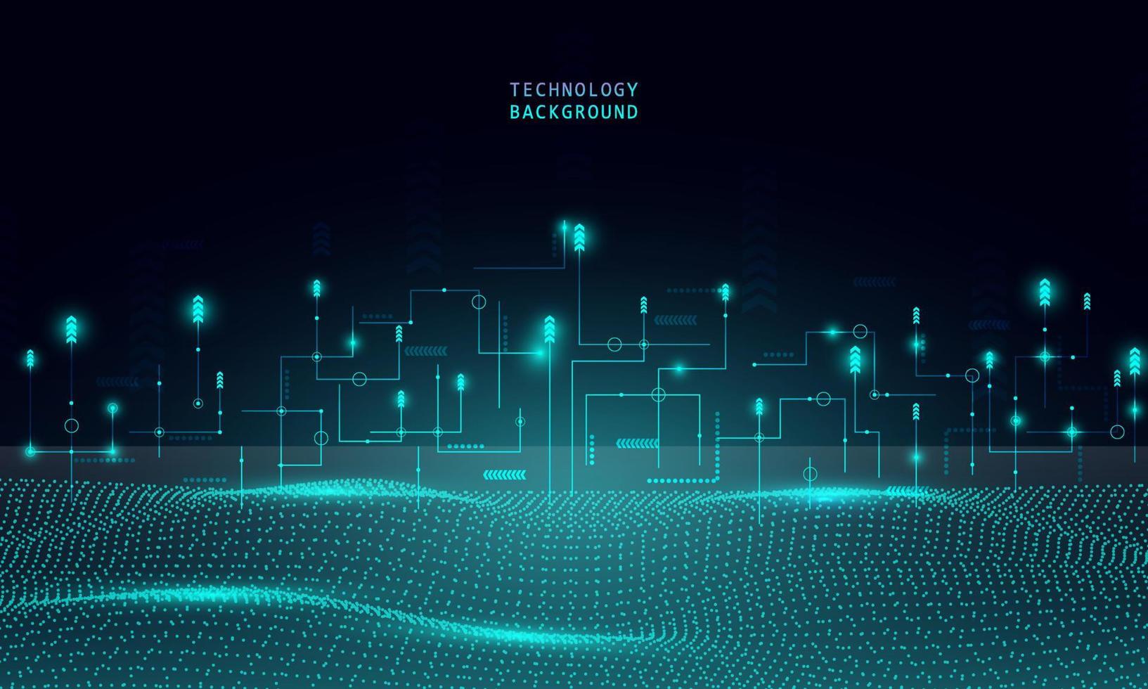 Abstract technology concept particle connection background with blue lights. vector