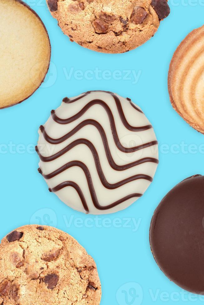 variety of cookies and biscuits on blue background 7038860 Stock Photo