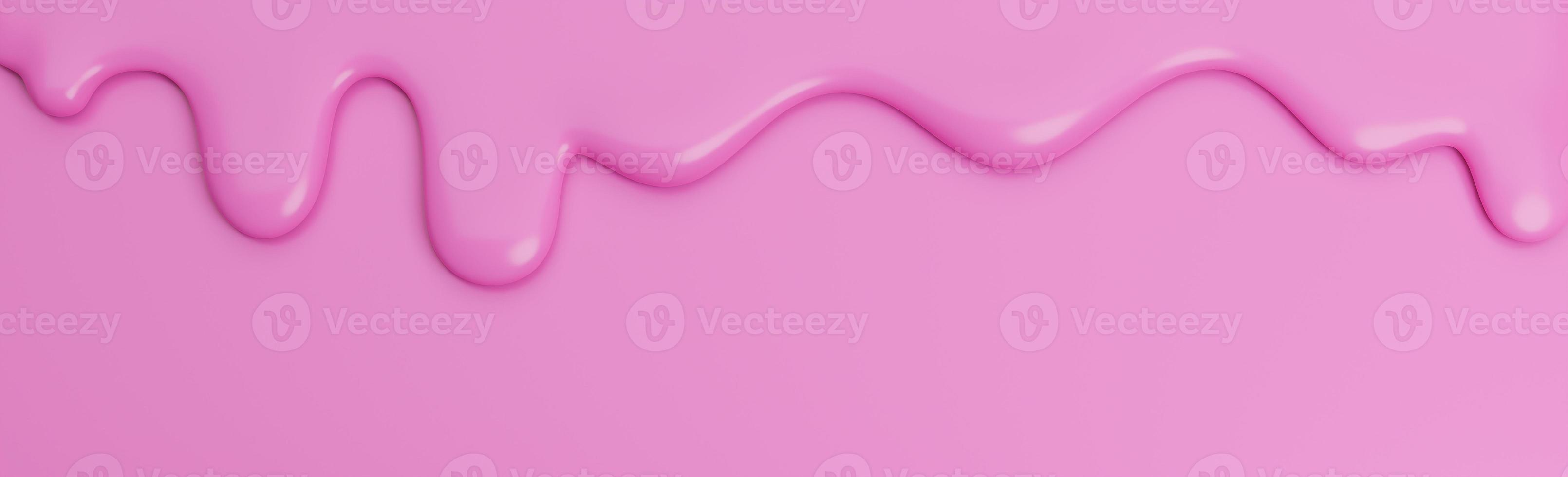 Melted Strawberry Ice Cream flow down on pink banner Background with copy space.,3d model and illustration. photo