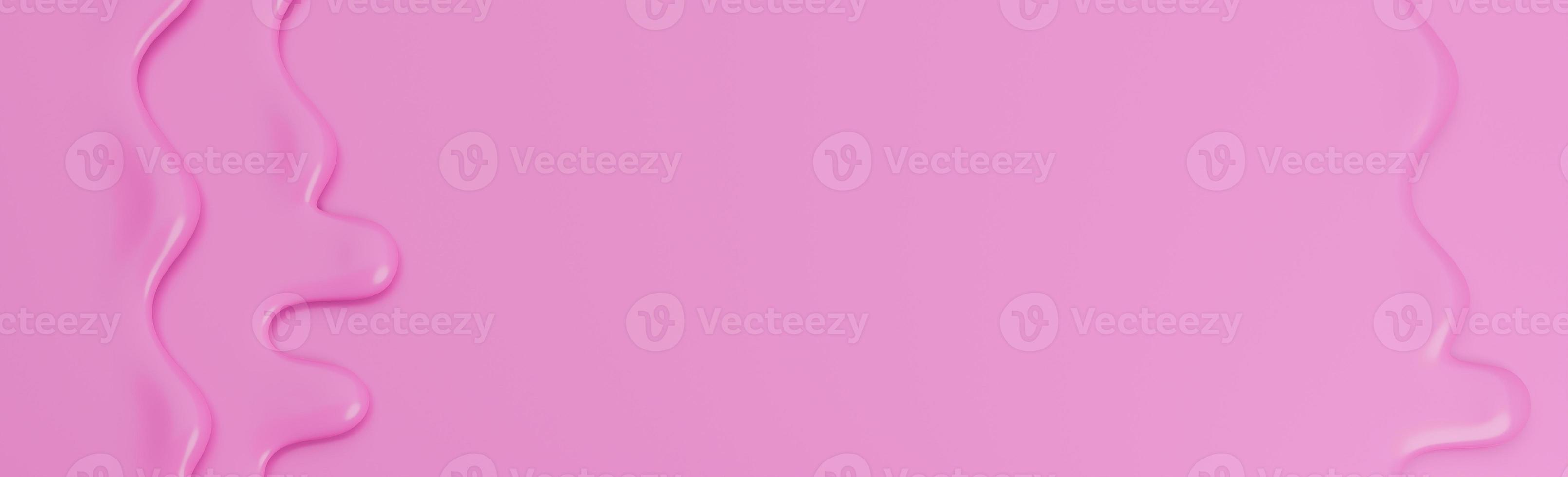Melted Strawberry Ice Cream flow down on pink banner Background with copy space.,3d model and illustration. photo