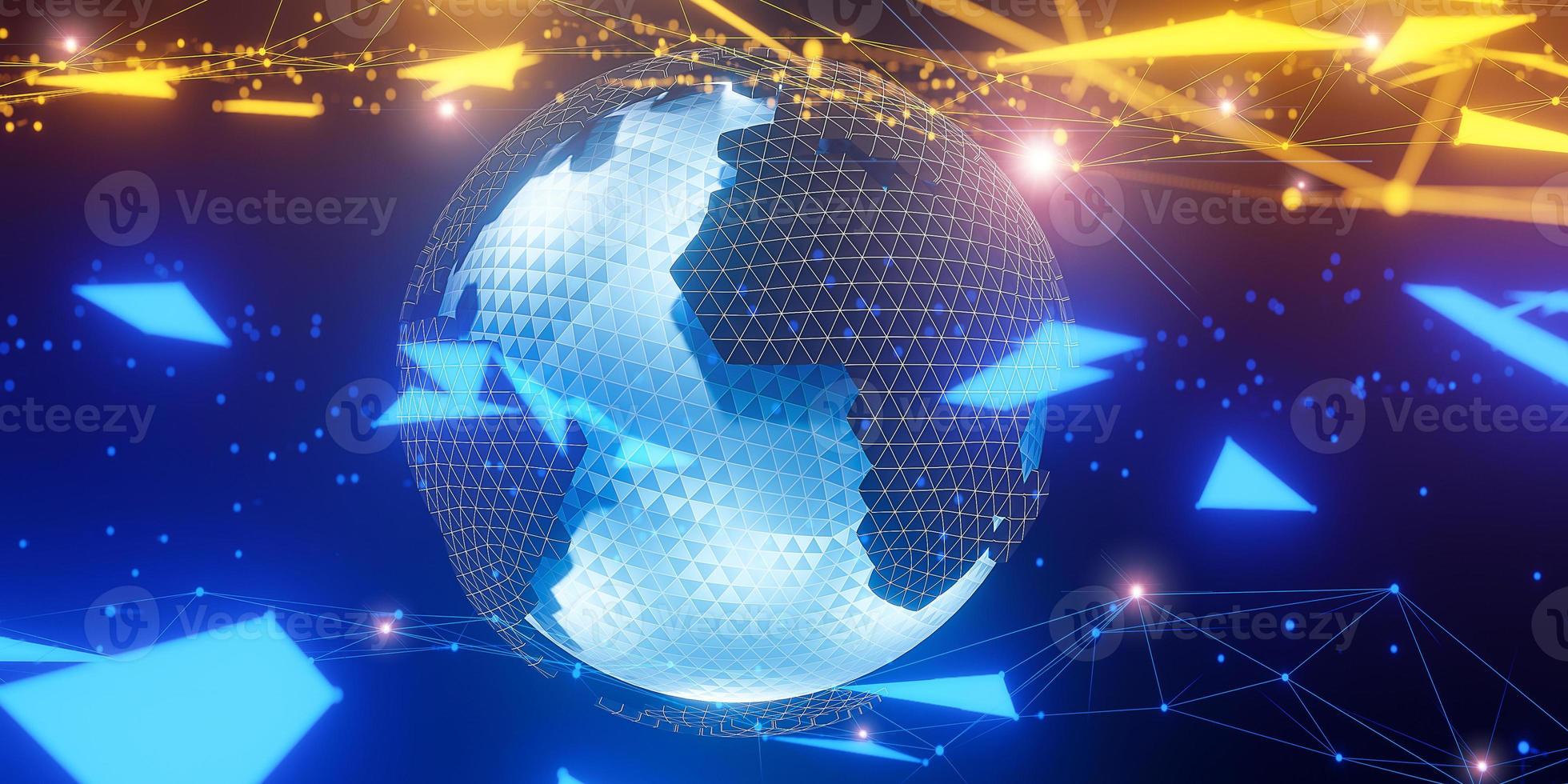 Polygonal 3D globe with line global connections.,Global social network.,3d model and illustration. photo