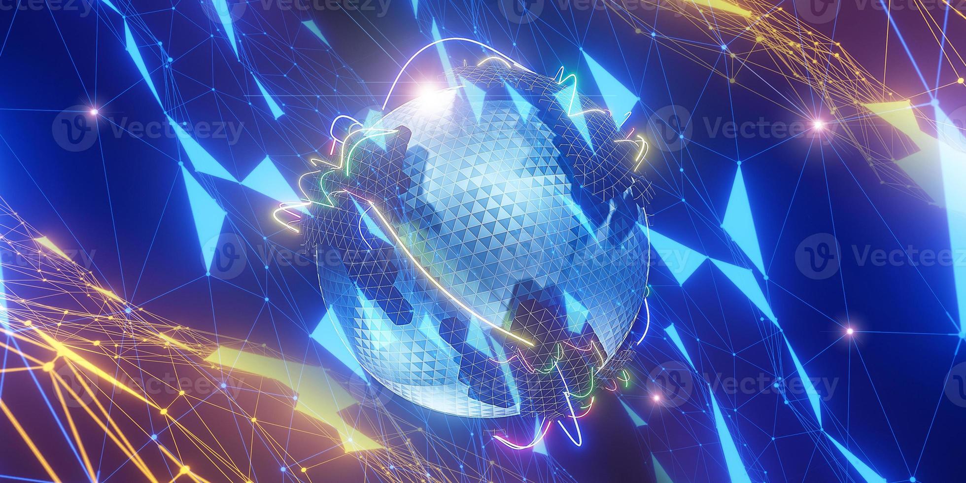 Polygonal 3D globe with line global connections.,Global social network.,3d model and illustration. photo