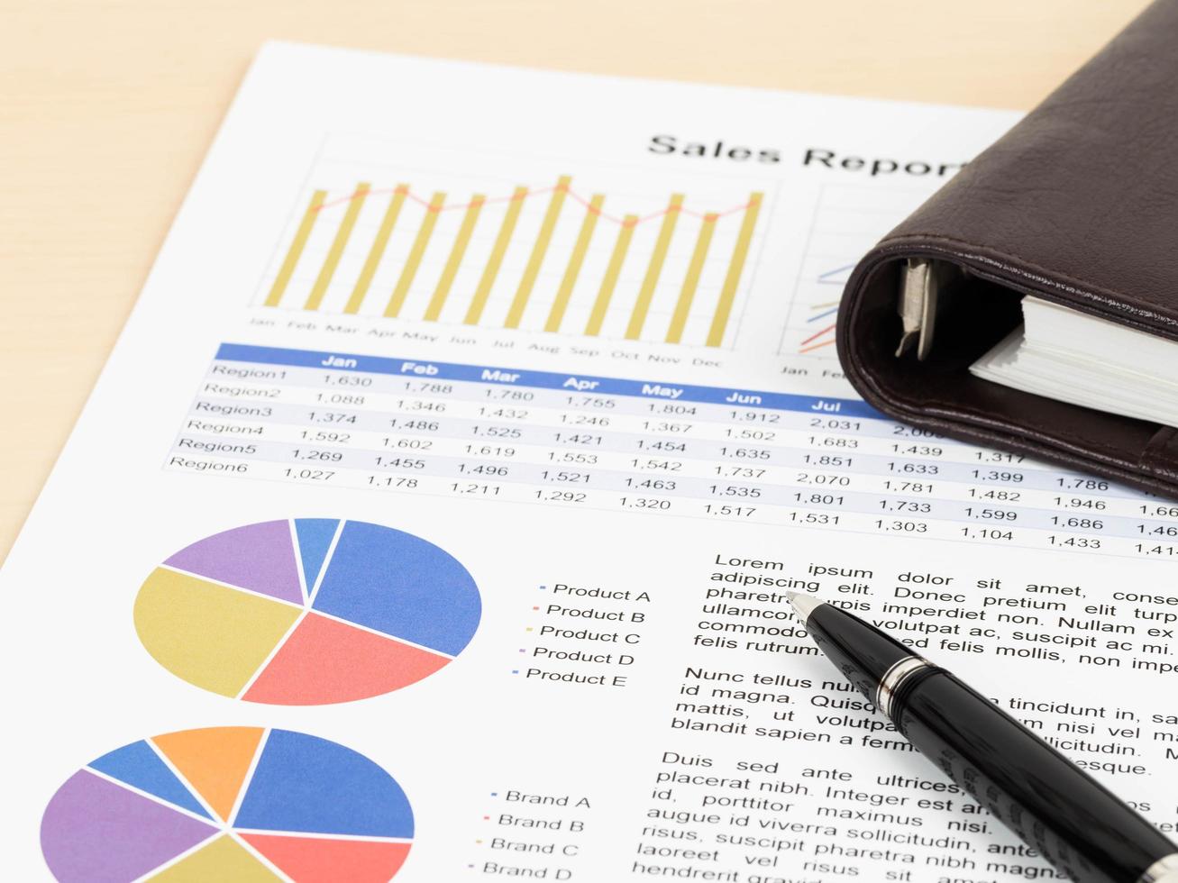 Marketing report pie chart with graph analysis photo