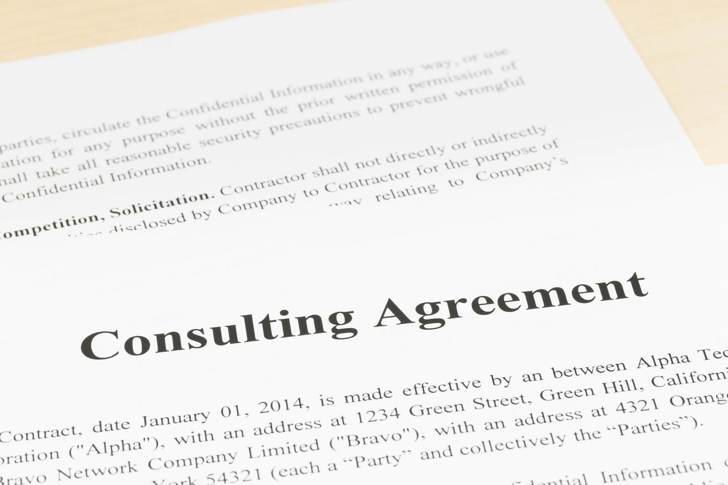 Consulting agreement document business concept photo