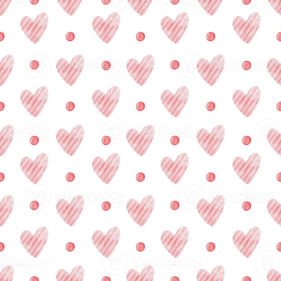 Watercolor seamless pattern with pink hearts and dots photo