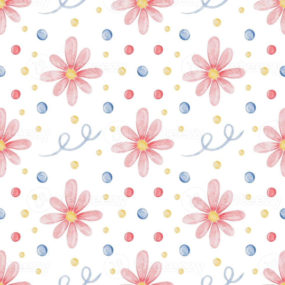 Watercolor pink floral seamless pattern with hand drawn eustomas. Pattern with delicate flowers and leaves. Watercolor texture for wrapping paper, fabric, decor photo