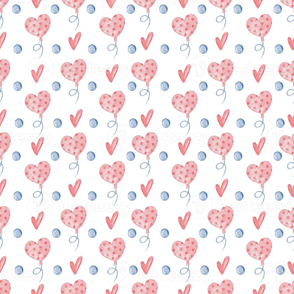 Watercolour background with balloons, dots and hearts. Watercolor texture for wrapping paper, fabric, decor photo