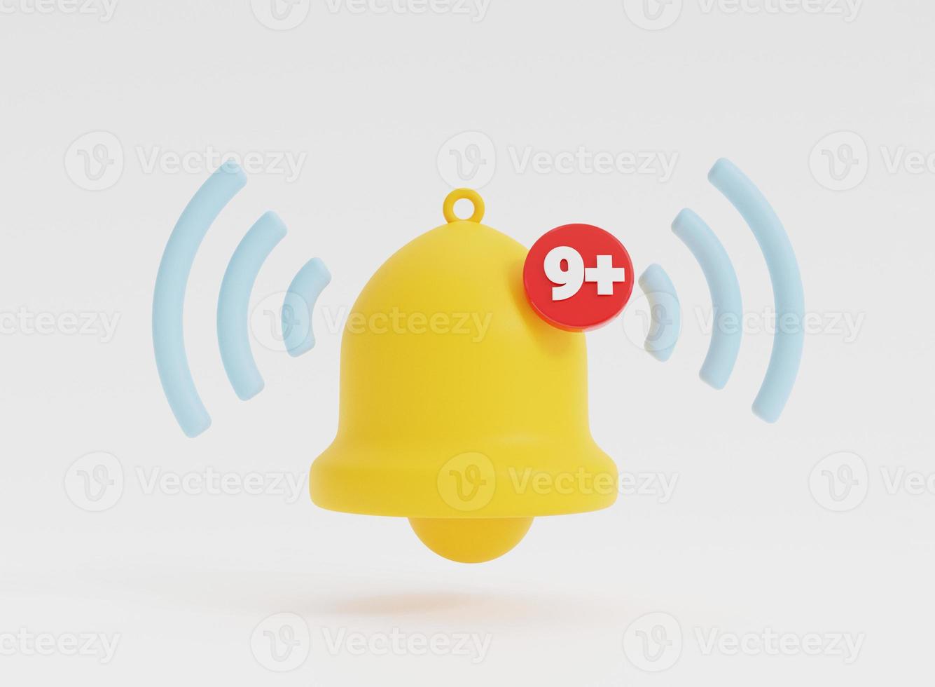 Isolated of Yellow notification bell alarming on white background for alert signal for new message and social media application concept by 3d rendering. photo