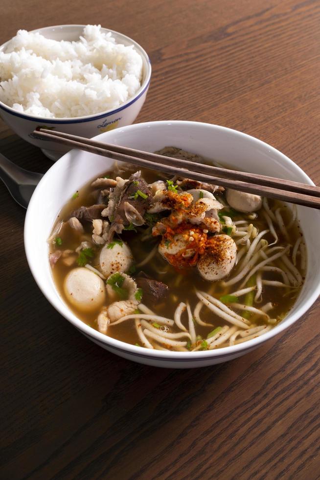 Chinese Pork Soup with Meatballs and Steamed Rice photo