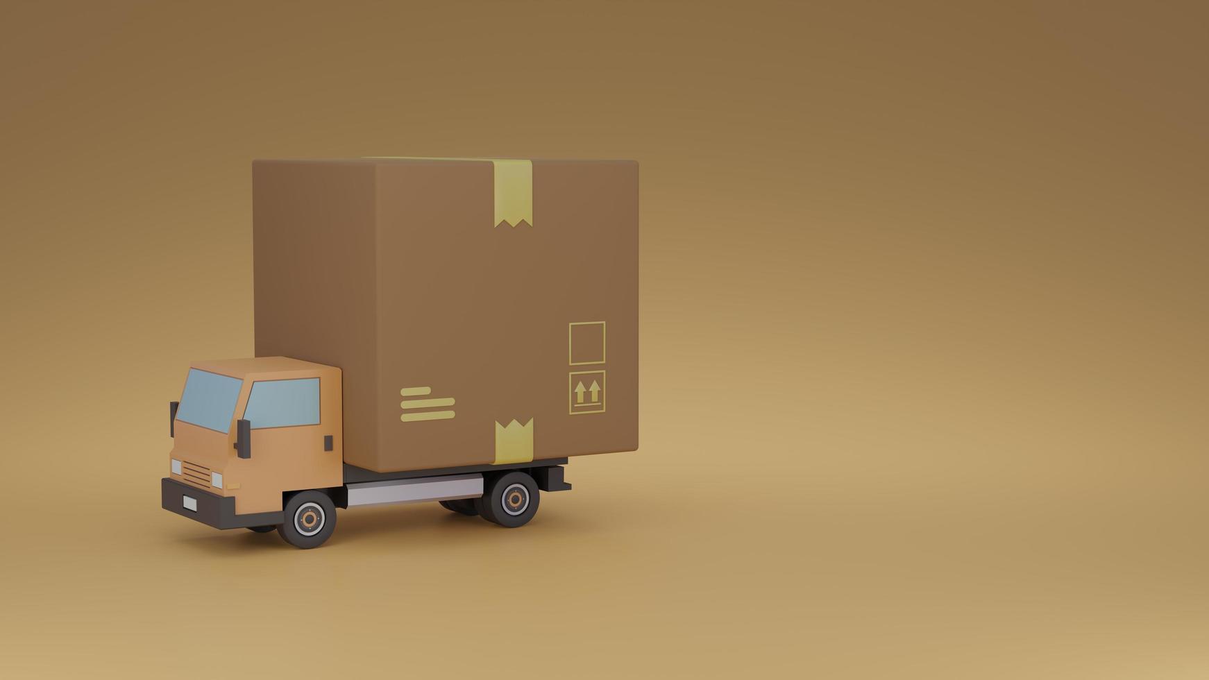 Logistic delivery truck with cardboard box as storage 3D rend photo