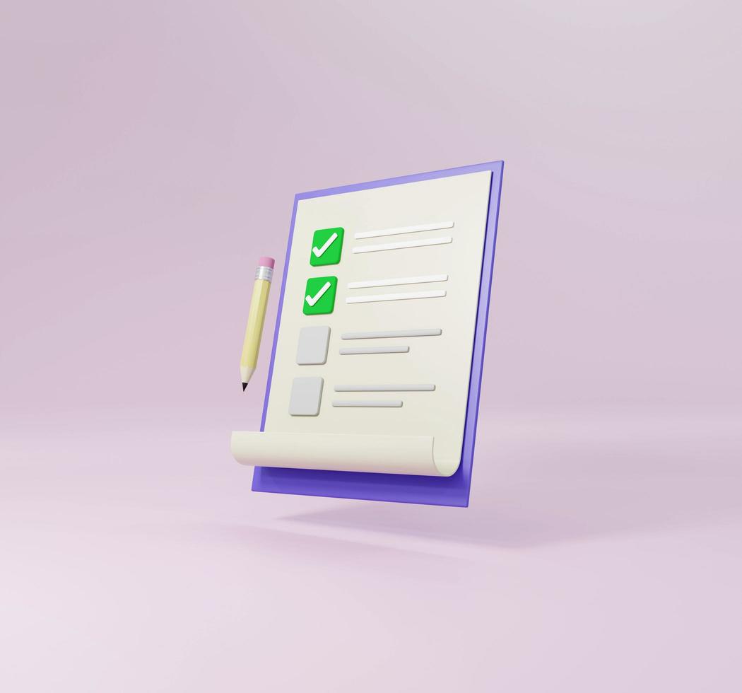 Checklist notepad document to do list clipboard 3D render illustration photo