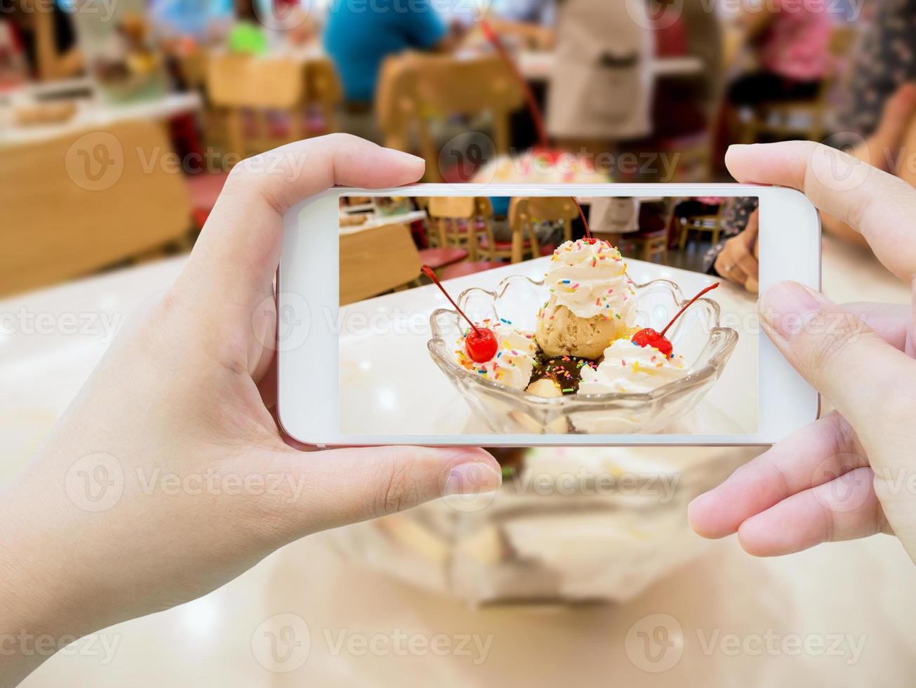 Ice cream scoops with cherry photo