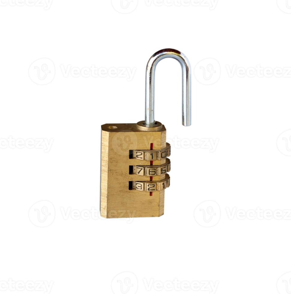 padlock key with combination code lock, isolated on white background photo