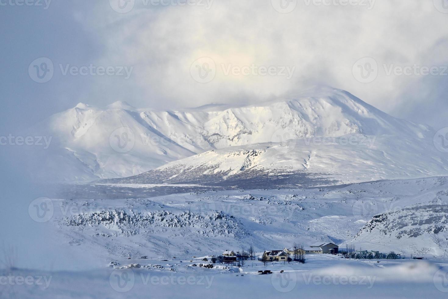 Frozen landscape in Iceland with mountainview photo