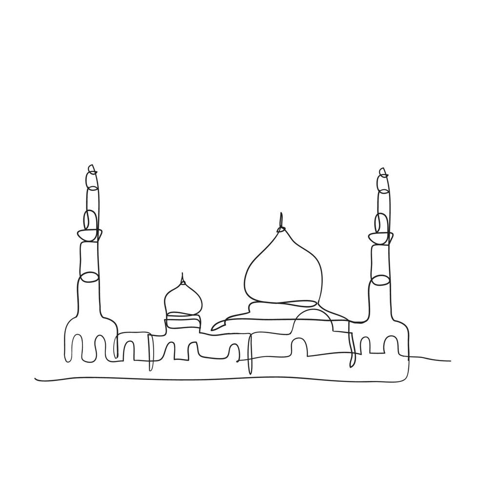 vector de ilustración de mezquita islámica de dibujo de línea continua en garabato de línea delgada