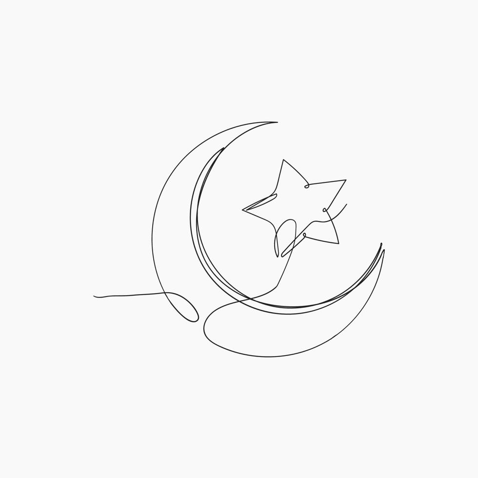 continuous line drawing crescent and star illustration symbol vector