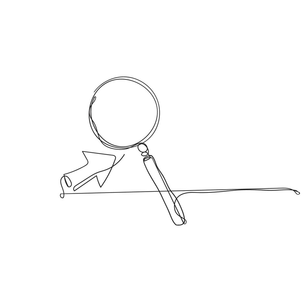 continuous line drawing magnifying glass and arrow cursor icon symbol for search illustration in contour line vector