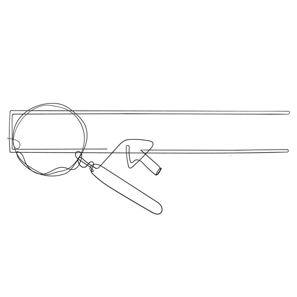 lupa de dibujo de línea continua y símbolo de icono de cursor de flecha para ilustración de búsqueda en línea de contorno vector