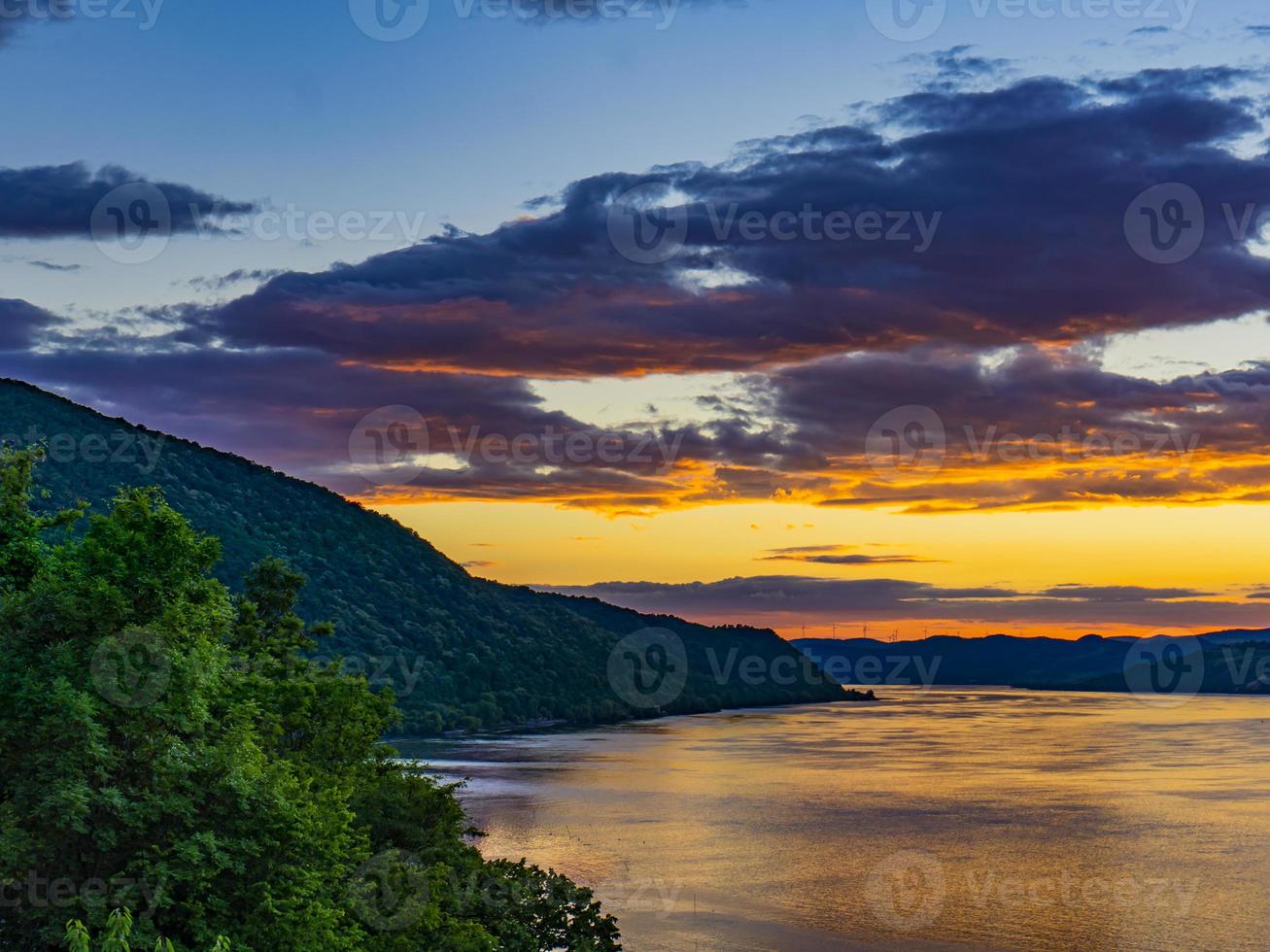 Sunset on Danube gorge at Djerdap in Serbia photo