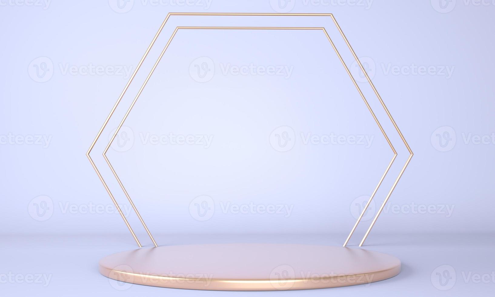 3d rendering studio with geometric shapes, podium on the floor. Platforms for product presentation, mock up background. photo