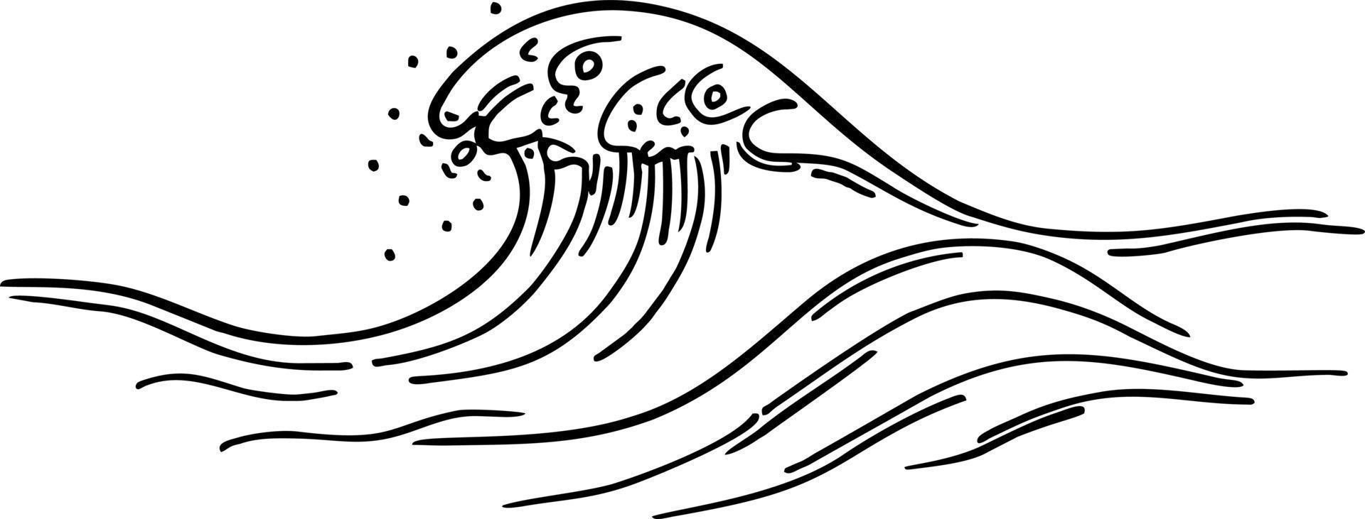 Outline of sea wave. Sea wave crest. Hand drawn sketch Linear monochrome vector illustration.
